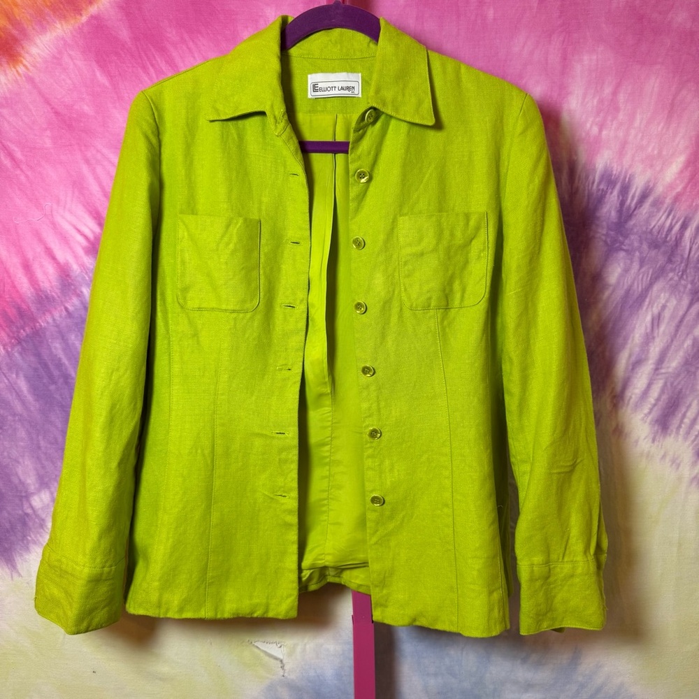 Elliott Lauren Lime Green Jacket Shirt - Linen ☮️